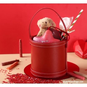 bucket gift setสีแดง (pu leather)